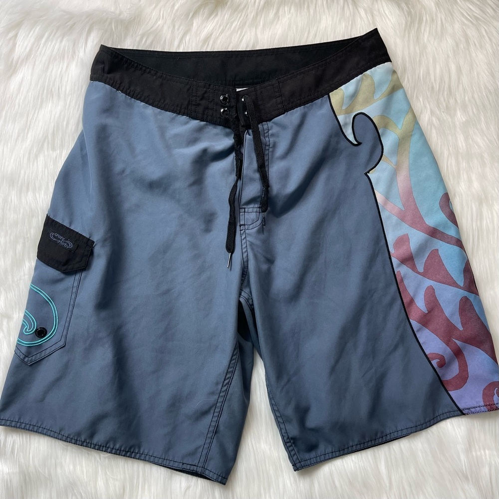 Crazy Shirts Grey Blue Swim Surf Board Shorts